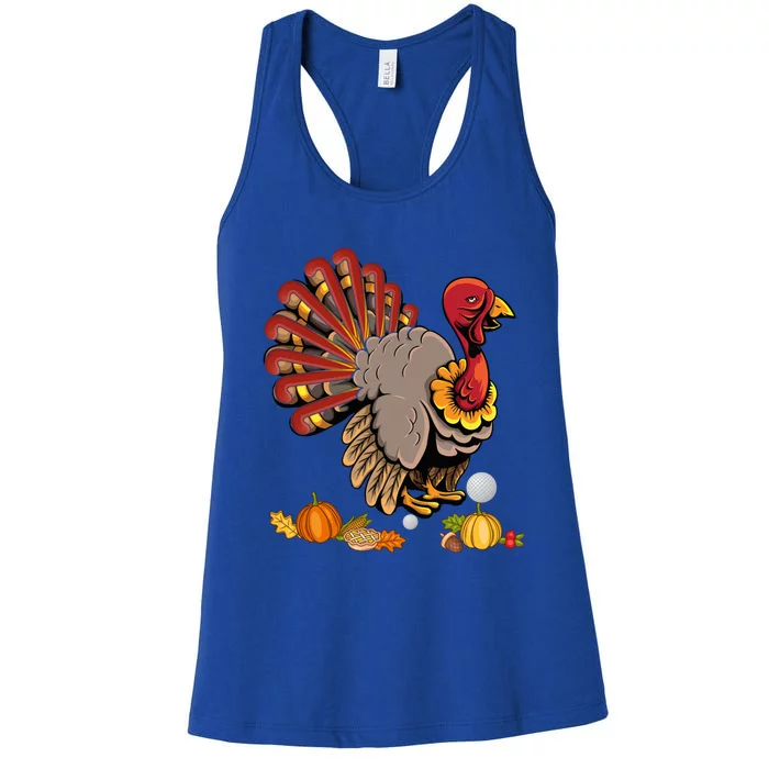 Cute Turkey Hockey Player Turkey's Day Happy Thanksgiving Gift Women's Racerback Tank