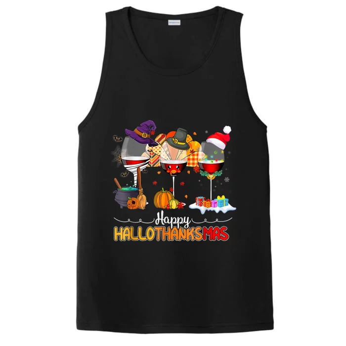 Christmas Thanksgiving Halloween Wine Happy Hallothanksmas Performance Tank