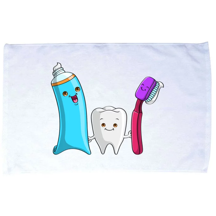 Cute Tooth Holding Toothbrush And Toot Paste Microfiber Hand Towel