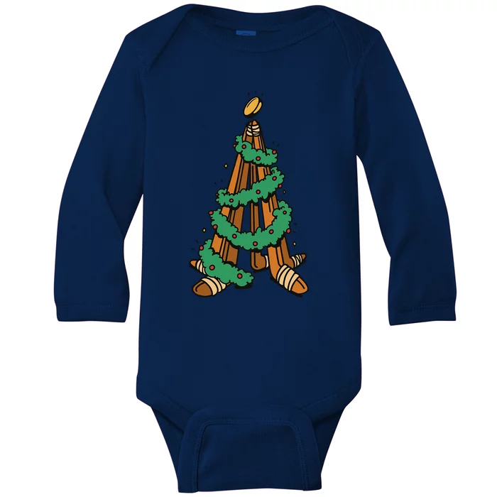 Christmas Tree Hockey Sticks Hocker Player Christmas Santa Gift Baby Long Sleeve Bodysuit