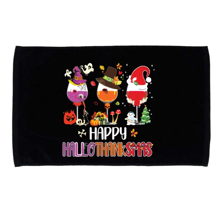 Christmas Thanksgiving Halloween Wine Happy Hallothanksmas Microfiber Hand Towel