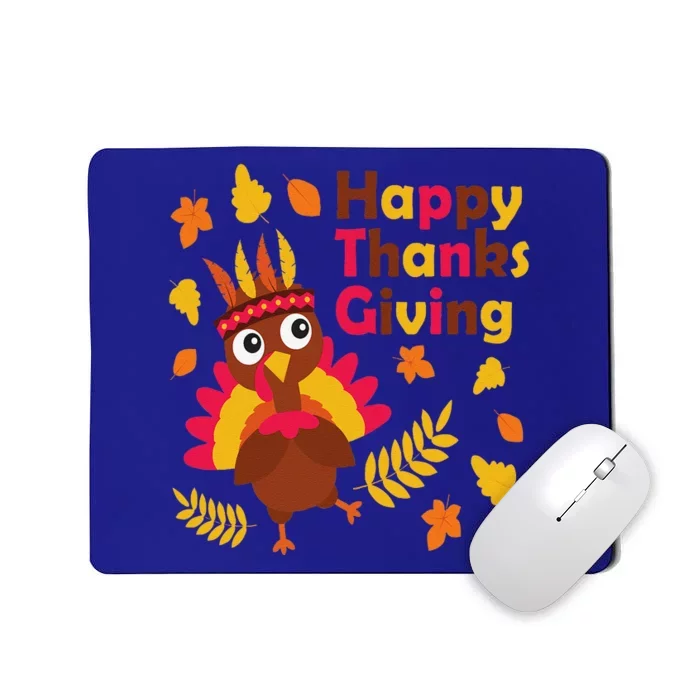 Cute Thanksgiving Happy Native American Colorful Turkey Mousepad