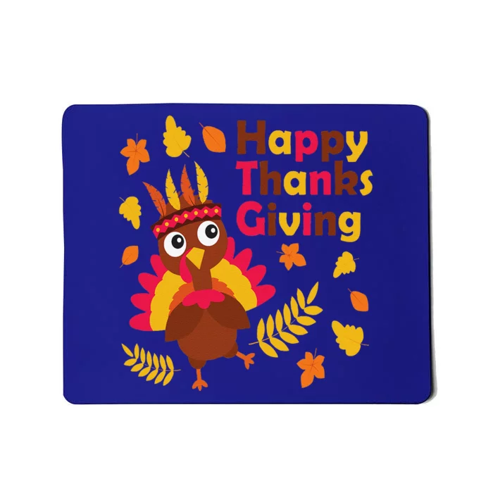 Cute Thanksgiving Happy Native American Colorful Turkey Mousepad