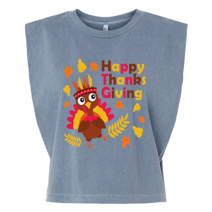 Cute Thanksgiving Happy Native American Colorful Turkey Garment-Dyed Women's Muscle Tee