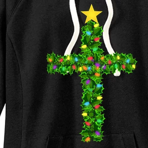 Christmas Tree Holly Cross Women's Fleece Hoodie