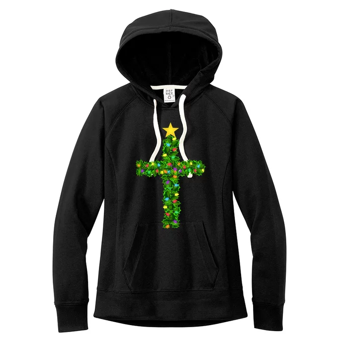 Christmas Tree Holly Cross Women's Fleece Hoodie