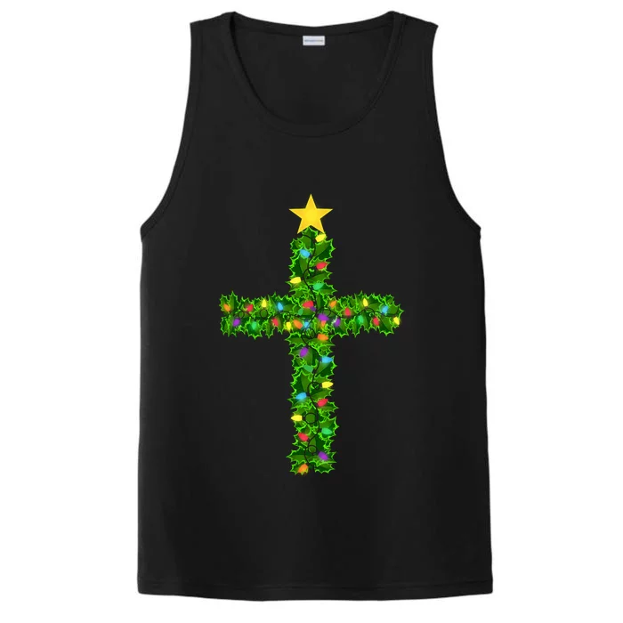 Christmas Tree Holly Cross Performance Tank