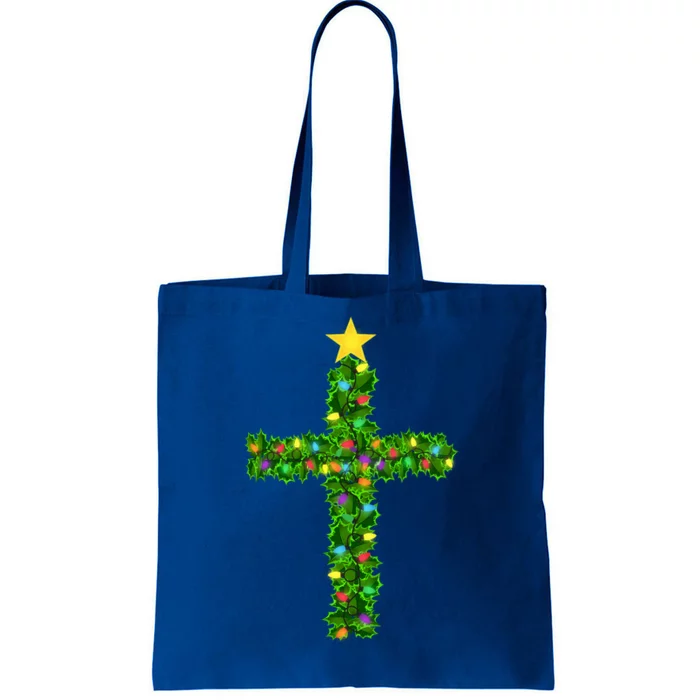 Christmas Tree Holly Cross Tote Bag