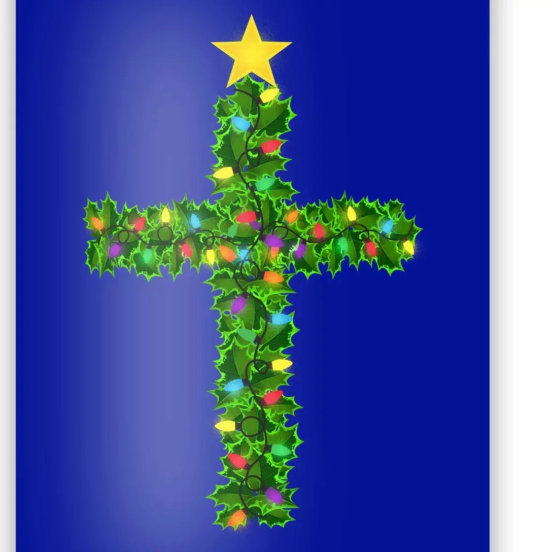 Christmas Tree Holly Cross Poster