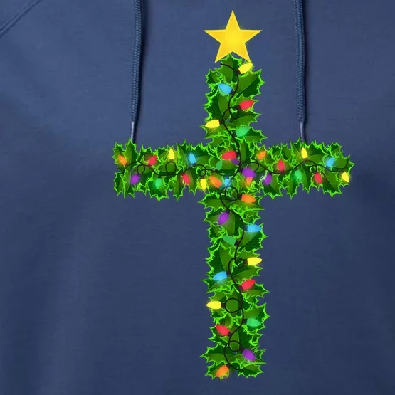 Christmas Tree Holly Cross Performance Fleece Hoodie