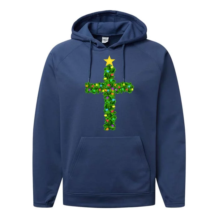 Christmas Tree Holly Cross Performance Fleece Hoodie