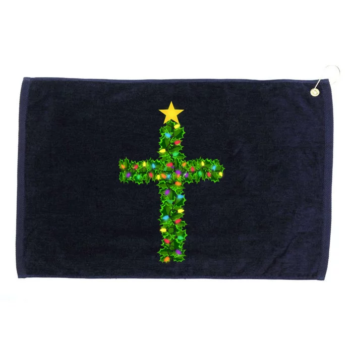 Christmas Tree Holly Cross Grommeted Golf Towel