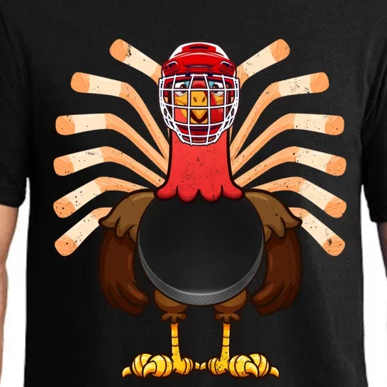 Cool Thanksgiving Hockey Gobble Player Turkey Thankful Gift Pajama Set