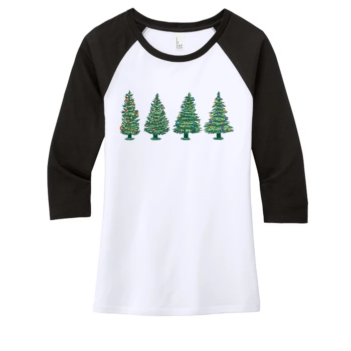 Christmas Trees Holiday Season Women's Tri-Blend 3/4-Sleeve Raglan Shirt