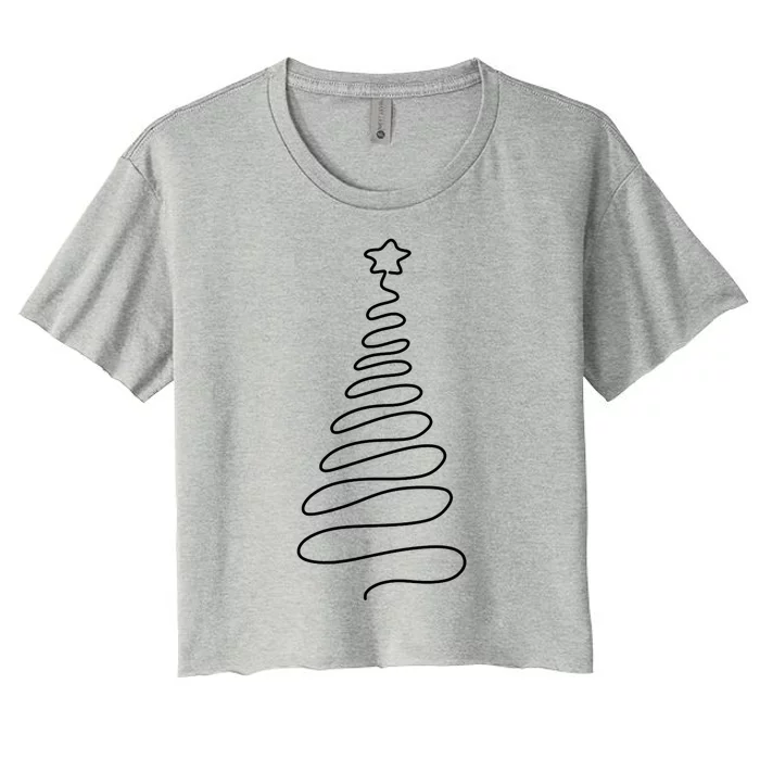 Christmas Tree Handmade Winter Line Art Family Holiday Long Sleeve Women's Crop Top Tee