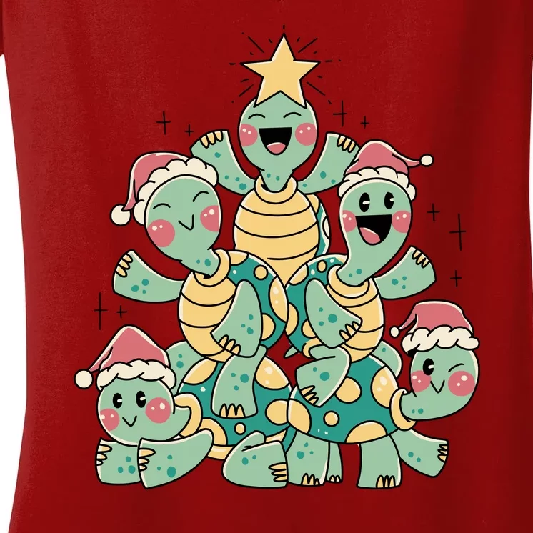 Christmas Turtles Holiday Tree Women's V-Neck T-Shirt