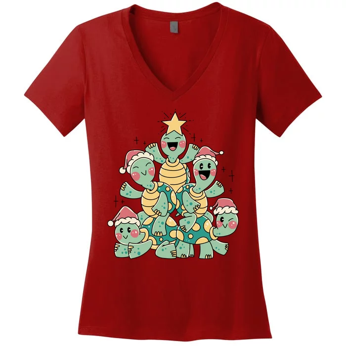 Christmas Turtles Holiday Tree Women's V-Neck T-Shirt