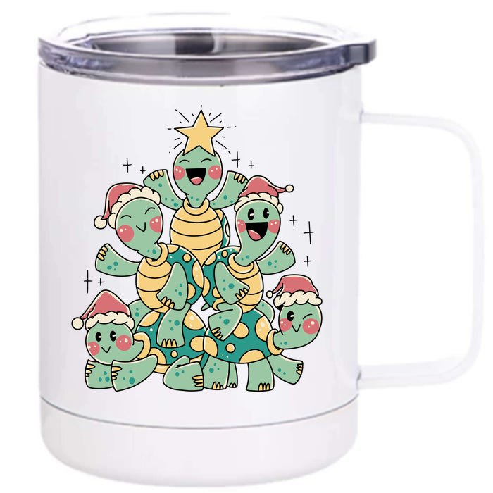 Christmas Turtles Holiday Tree Front & Back 12oz Stainless Steel Tumbler Cup