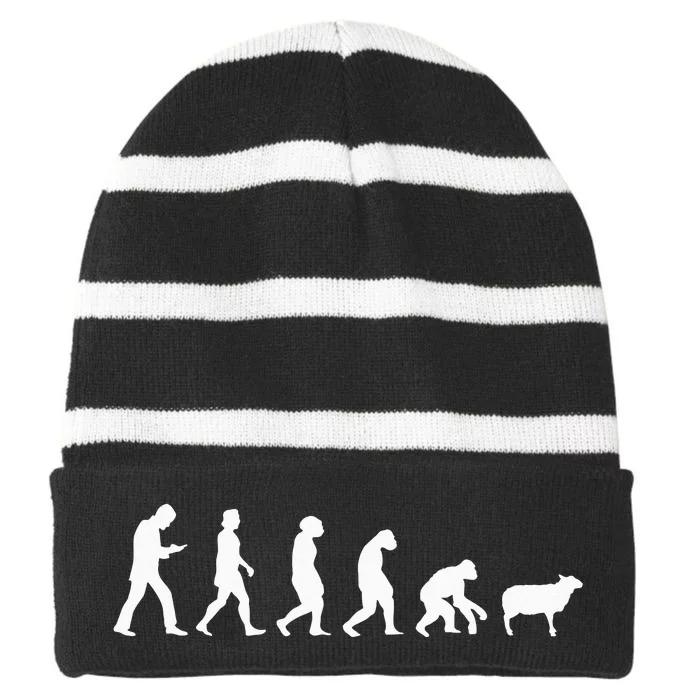 Conspiracy Theorist Human Evolution Wake Up Sheeple Sheep Striped Beanie with Solid Band