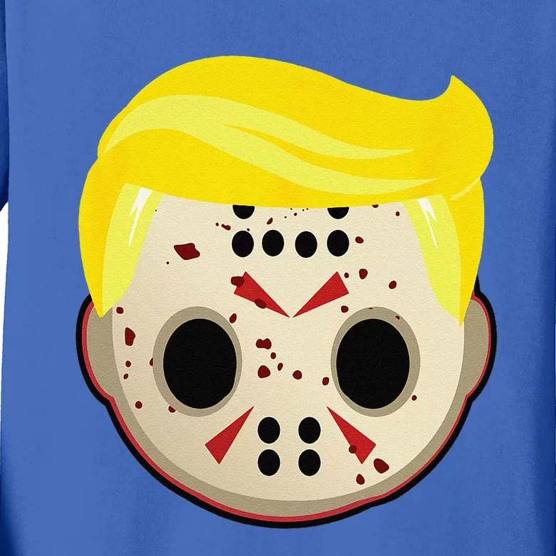 Cute Trump In Hockey Mask Funny Halloween Horror Kids Long Sleeve Shirt