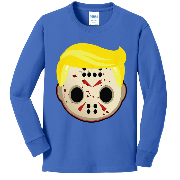 Cute Trump In Hockey Mask Funny Halloween Horror Kids Long Sleeve Shirt