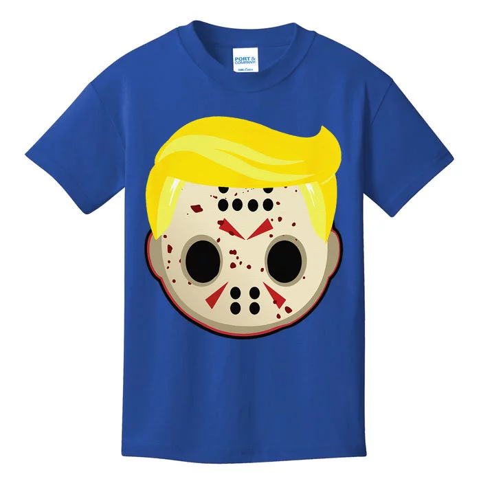 Cute Trump In Hockey Mask Funny Halloween Horror Kids T-Shirt