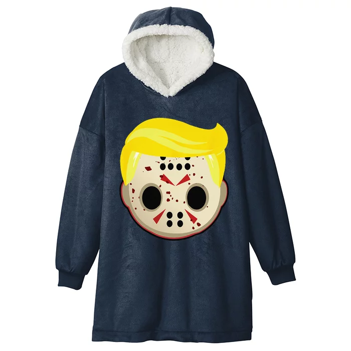 Cute Trump In Hockey Mask Funny Halloween Horror Hooded Wearable Blanket