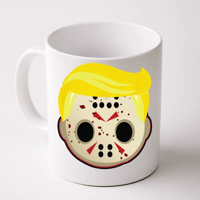 Cute Trump In Hockey Mask Funny Halloween Horror Front & Back Coffee Mug