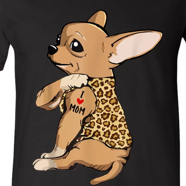 Chihuahua Tattoo I Love Mom V-Neck T-Shirt