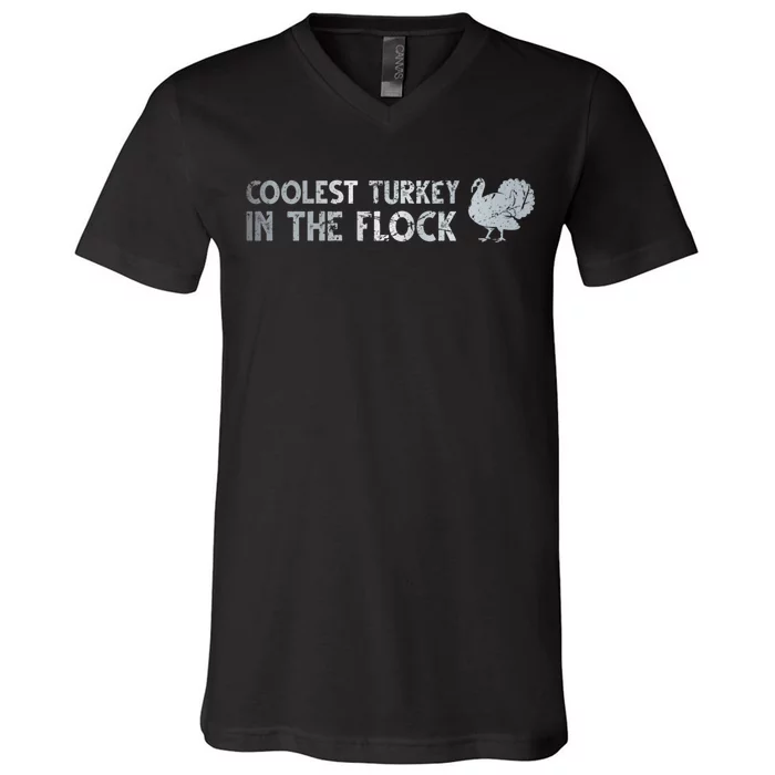 Coolest Turkey In The Fluck Thanksgiving Funny Turkey Fall V-Neck T-Shirt