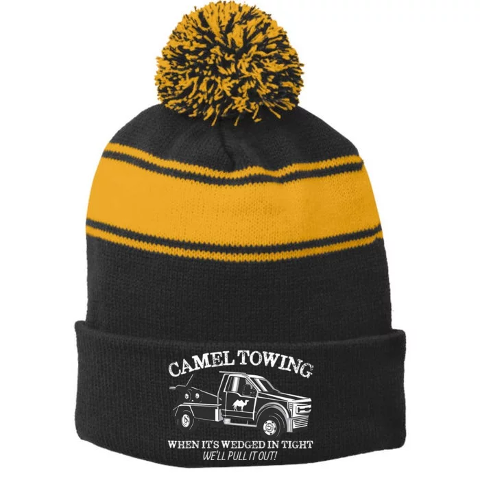 Camel Towing Inappropriate Humor Adult Humor Camel Towing Stripe Pom Pom Beanie