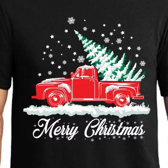 Christmas Tree In Back Of Old Red Pick Up Truck Snowing Gift Pajama Set