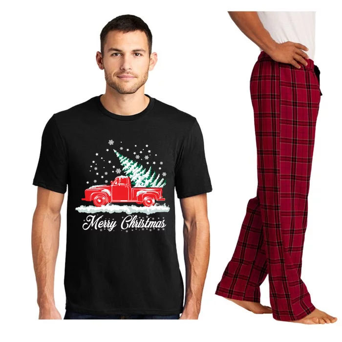 Christmas Tree In Back Of Old Red Pick Up Truck Snowing Gift Pajama Set