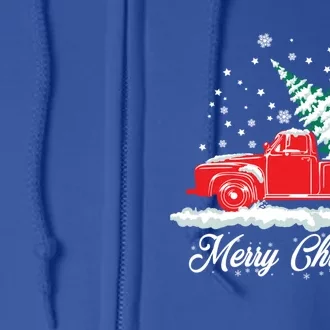 Christmas Tree In Back Of Old Red Pick Up Truck Snowing Gift Full Zip Hoodie