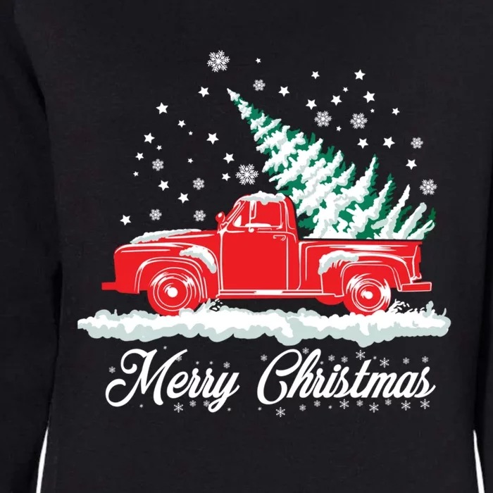 Christmas Tree In Back Of Old Red Pick Up Truck Snowing Gift Womens California Wash Sweatshirt