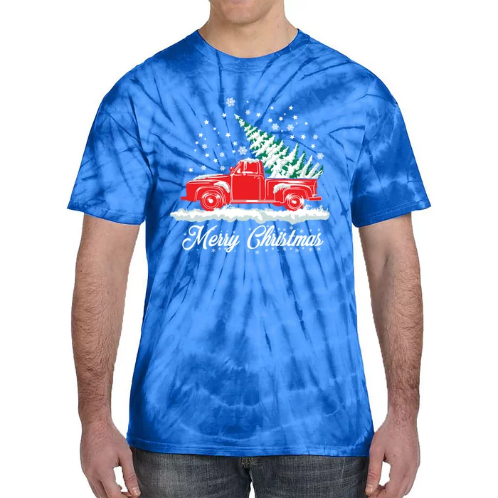 Christmas Tree In Back Of Old Red Pick Up Truck Snowing Gift Tie-Dye T-Shirt