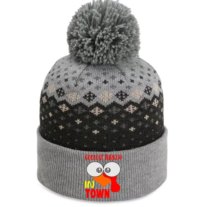 Coolest Turkey In Town Funny Thanksgiving The Baniff Cuffed Pom Beanie