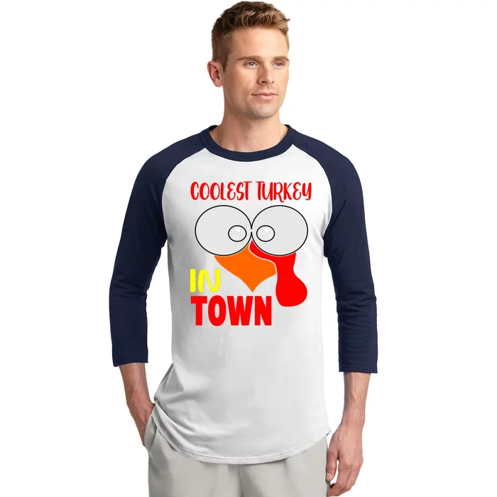 Coolest Turkey In Town Funny Thanksgiving Baseball Sleeve Shirt