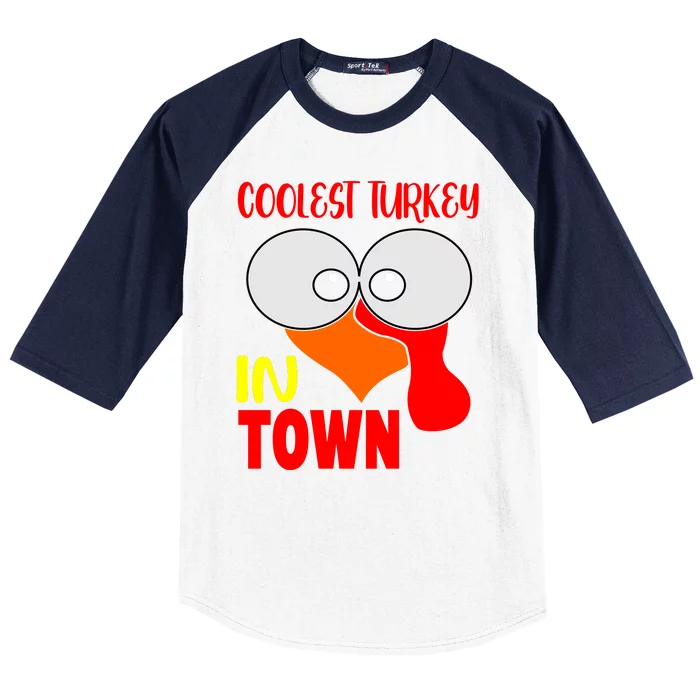 Coolest Turkey In Town Funny Thanksgiving Baseball Sleeve Shirt