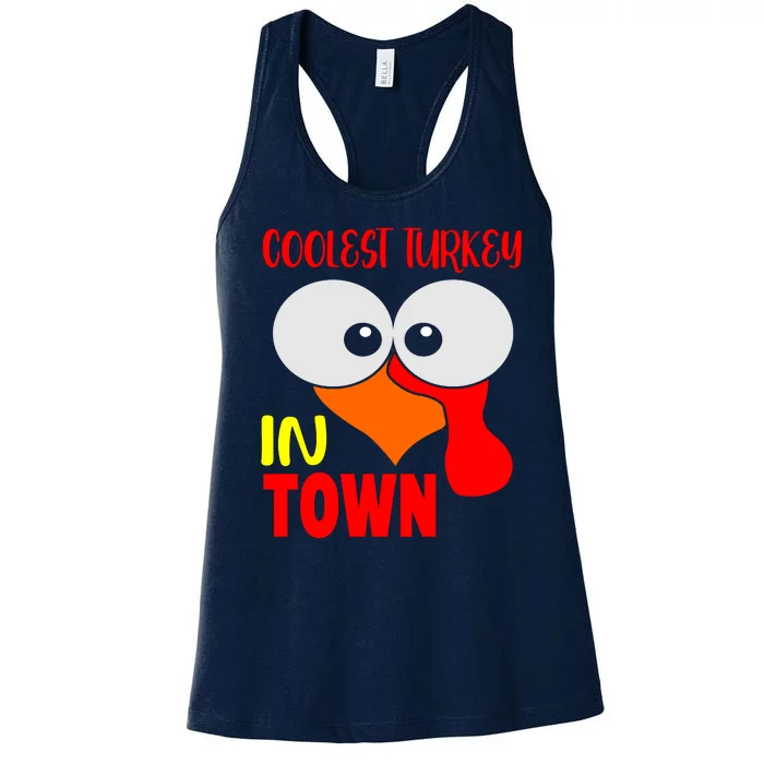 Coolest Turkey In Town Funny Thanksgiving Women's Racerback Tank