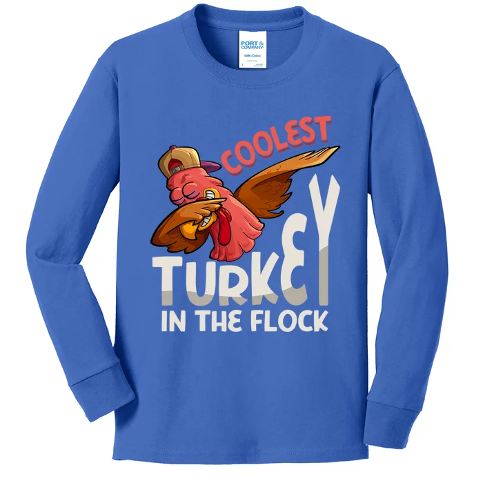 Coolest Turkey In The Town Cool Gift Thanksgiving Dabbing Turkey Gift Kids Long Sleeve Shirt