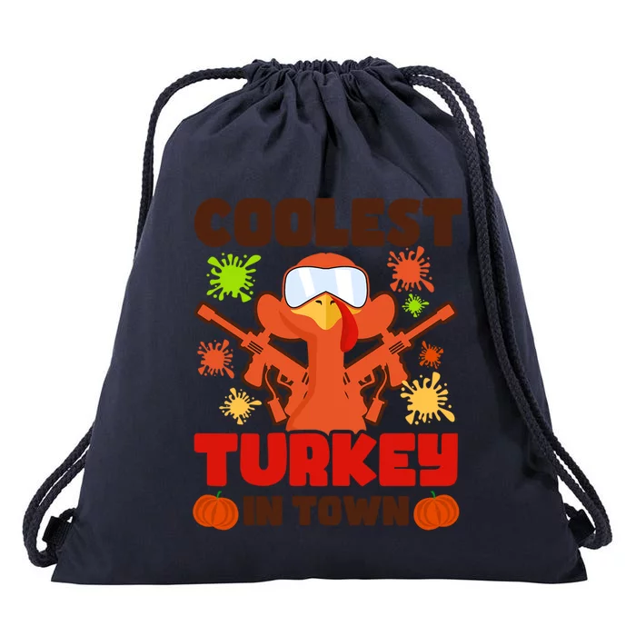 Coolest Turkey In Town Design Thanksgiving Paintball Cool Gift Drawstring Bag