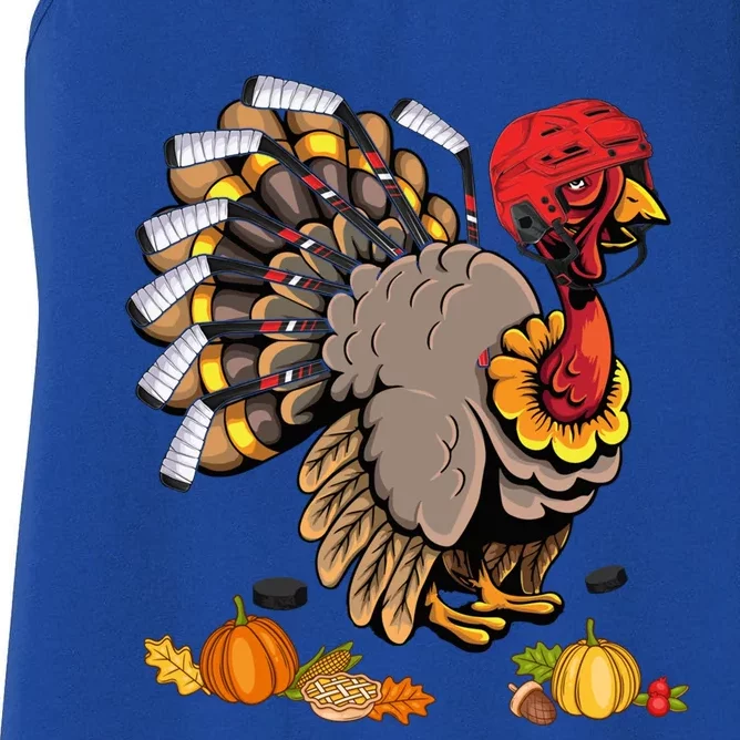 Cute Turkey Ice Hockey Player Turkeys Day Happy Thanksgiving Gift Women's Racerback Tank