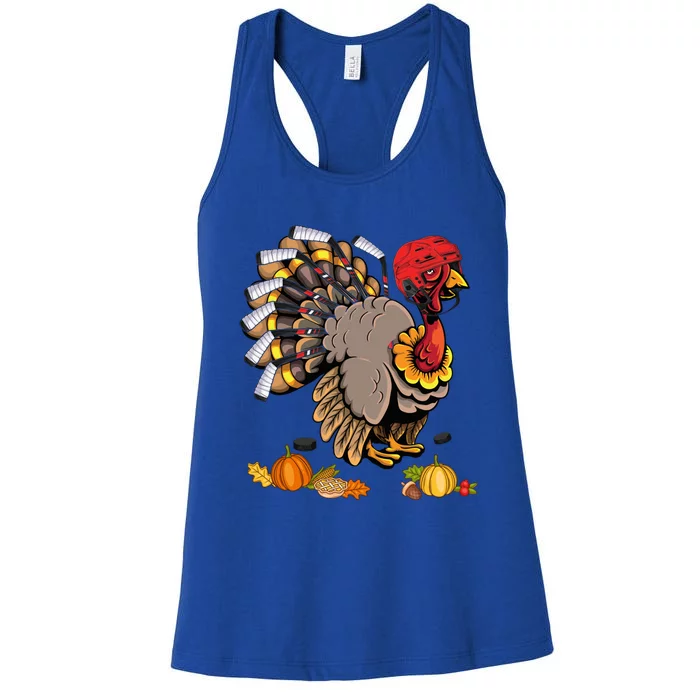 Cute Turkey Ice Hockey Player Turkeys Day Happy Thanksgiving Gift Women's Racerback Tank