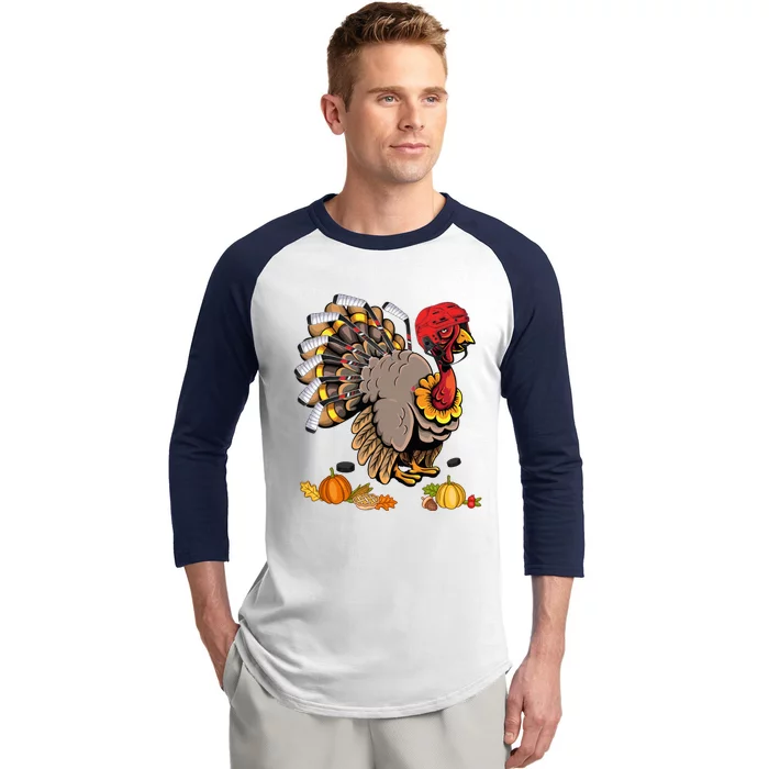 Cute Turkey Ice Hockey Player Turkeys Day Happy Thanksgiving Gift Baseball Sleeve Shirt