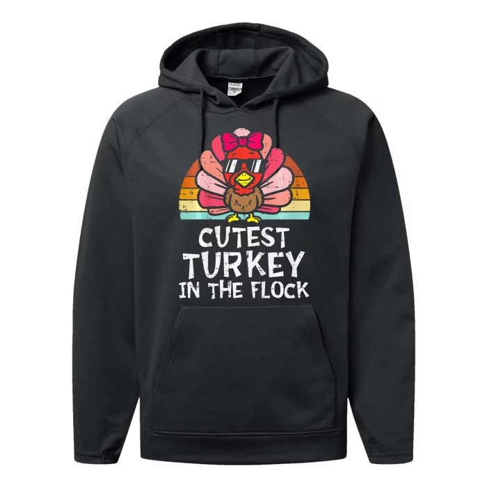 Cutest Turkey In The Flock Retro Thanksgiving Performance Fleece Hoodie