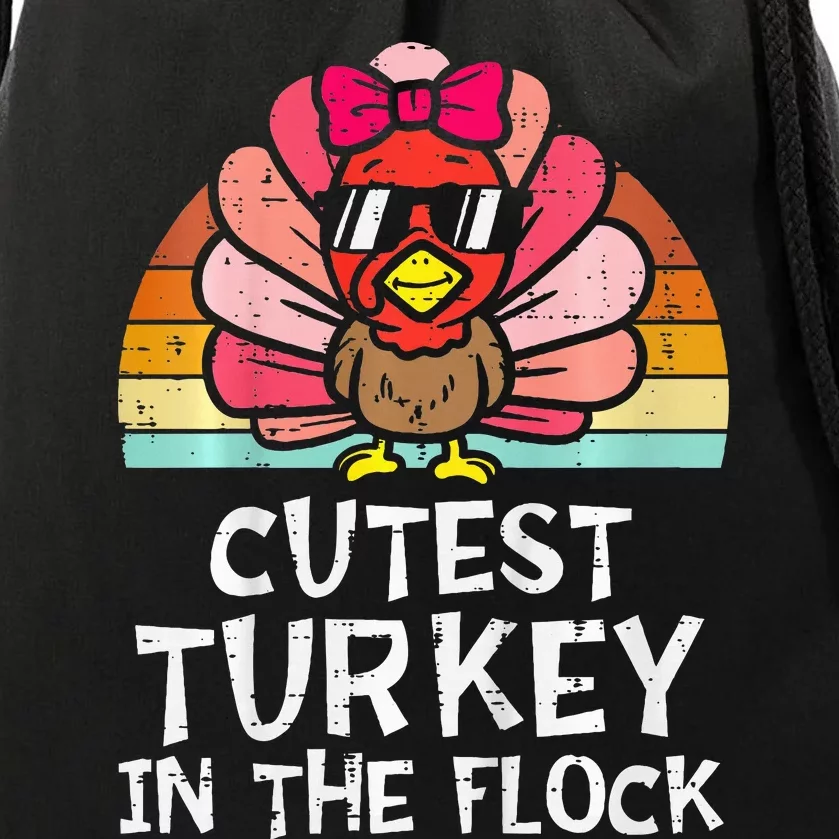 Cutest Turkey In The Flock Retro Thanksgiving Drawstring Bag