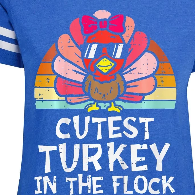 Cutest Turkey In The Flock Retro Thanksgiving Enza Ladies Jersey Football T-Shirt