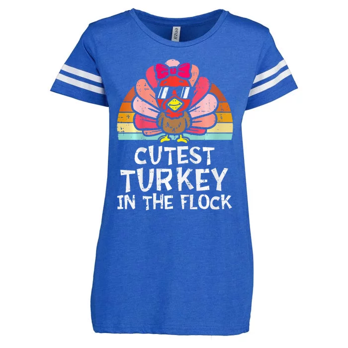 Cutest Turkey In The Flock Retro Thanksgiving Enza Ladies Jersey Football T-Shirt