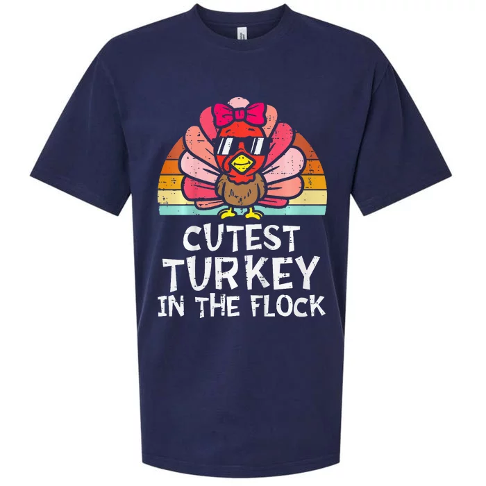 Cutest Turkey In The Flock Retro Thanksgiving Sueded Cloud Jersey T-Shirt